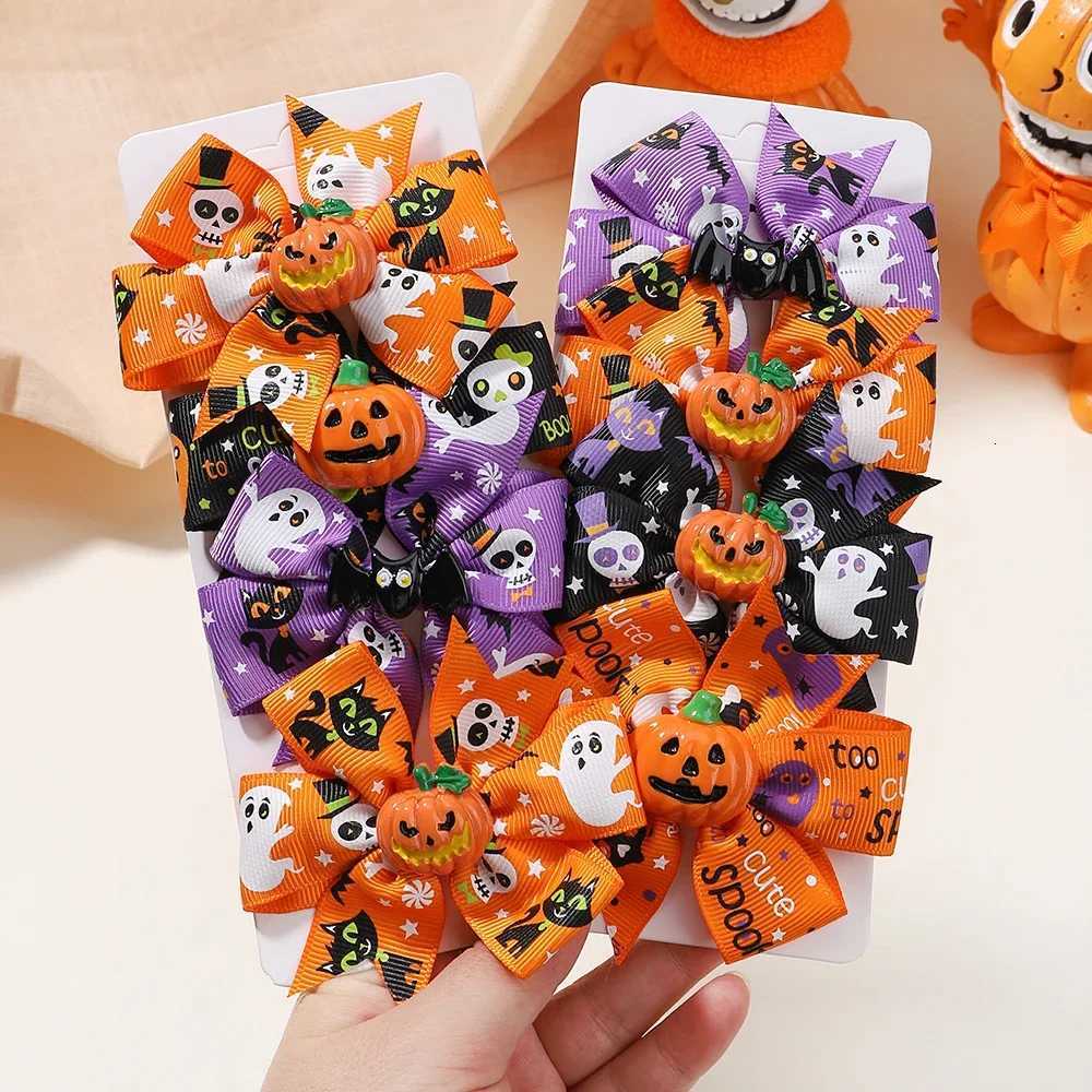4pcs / Set Halloween Ribbon Kids Bows HermAsrclip For Girl Funny Pumpin Hairpin Cheer Bowknot Hairgripe Hair Accessory Z250815