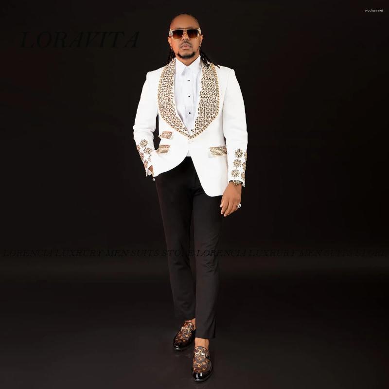 Men's Suits Sparkly Metal Embellished Men Suit Slim Fit Groom Prom Tuxedos Customized 2 Piece Sets Blazers Male Party Ropa Hombre