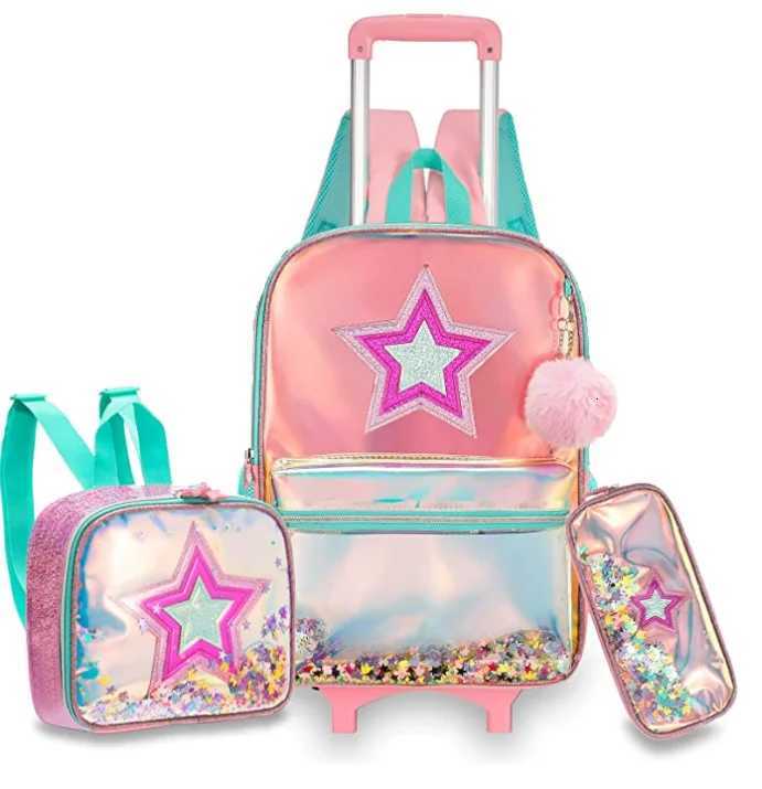 16 Inch 3 pcs set Kids School Trolley Backpack Bag Wheeled Backpack School Bags with Wheels School Trolley Bags Wheels Lunch Bag X250815