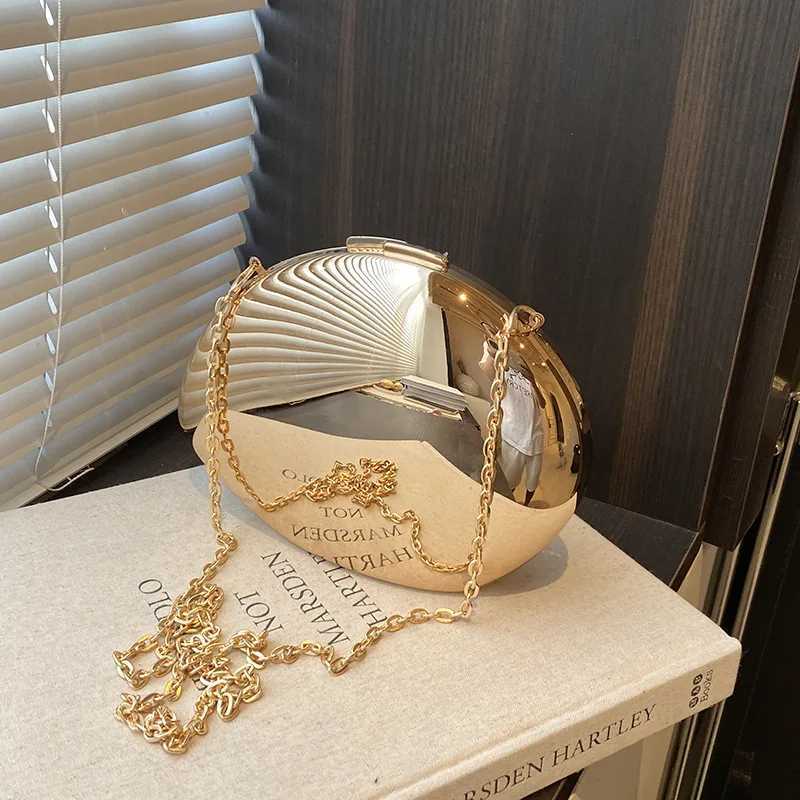 Designer Acrylic Shell Shape Clutch Bag Gold Silver Women Evening Party Bag Cute Shiny Metal Shoulder Crossbody Bags Small Purse Z250815