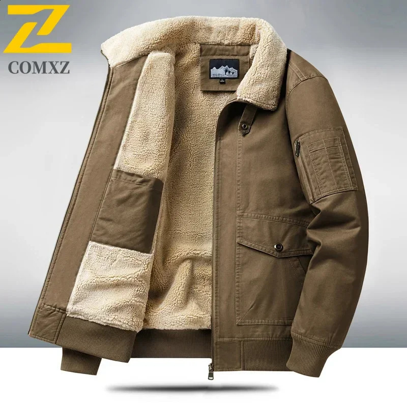 Mens Lambs Wool Jacket Autumn Winter Casual Loose Warm Thickened Business Stand Collar Men Plus Size Cotton Clothes 250814