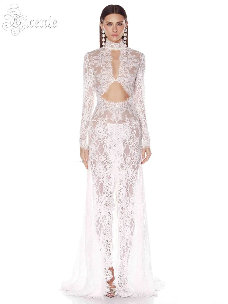 VC Sfretry Sexy White en dentelle à manches longues avec une fente de découpe pour les fêtes robe de mariée 250808