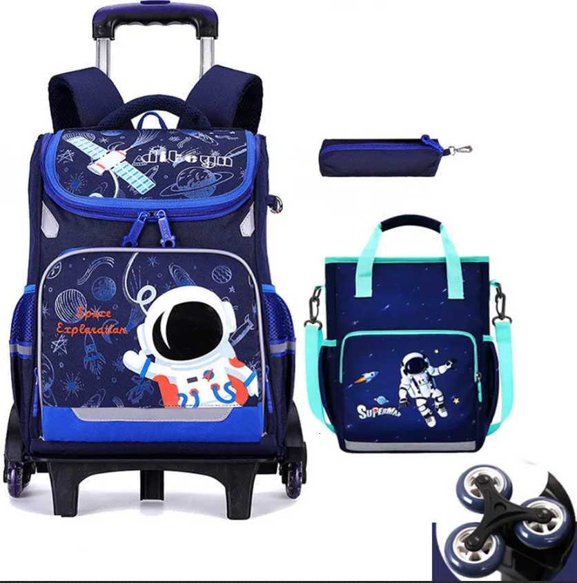 School Rolling Bag Wheels Primary School Wheeled Bag for Kids School Trolley Backpack Bag Set for Boys School Bag with Wheels X250815