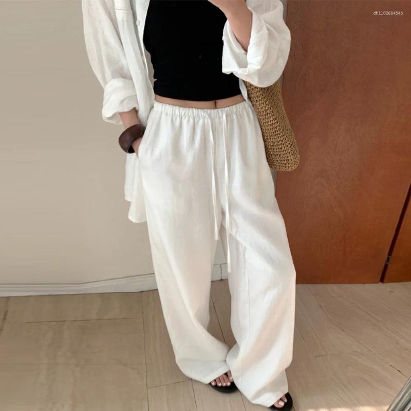 Pantalon féminin Vêtements d'été haut de gamme en lin à jambes larges à jambes