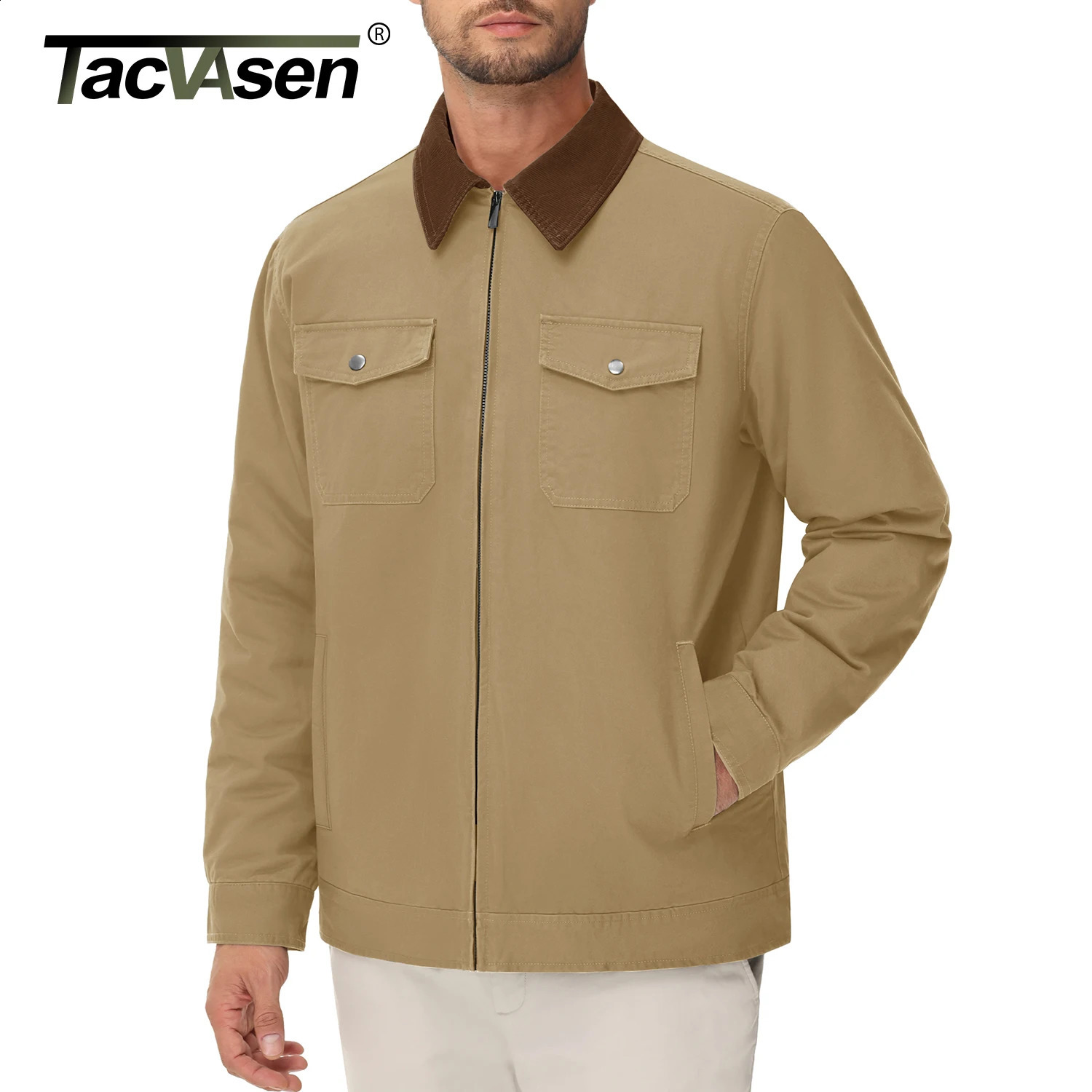 TACVASEN Quilted Cotton Cargo Jackets Lightweight Full Zip Spring Autumn Classical Casual Thermal Outwear Padded Coats 250814