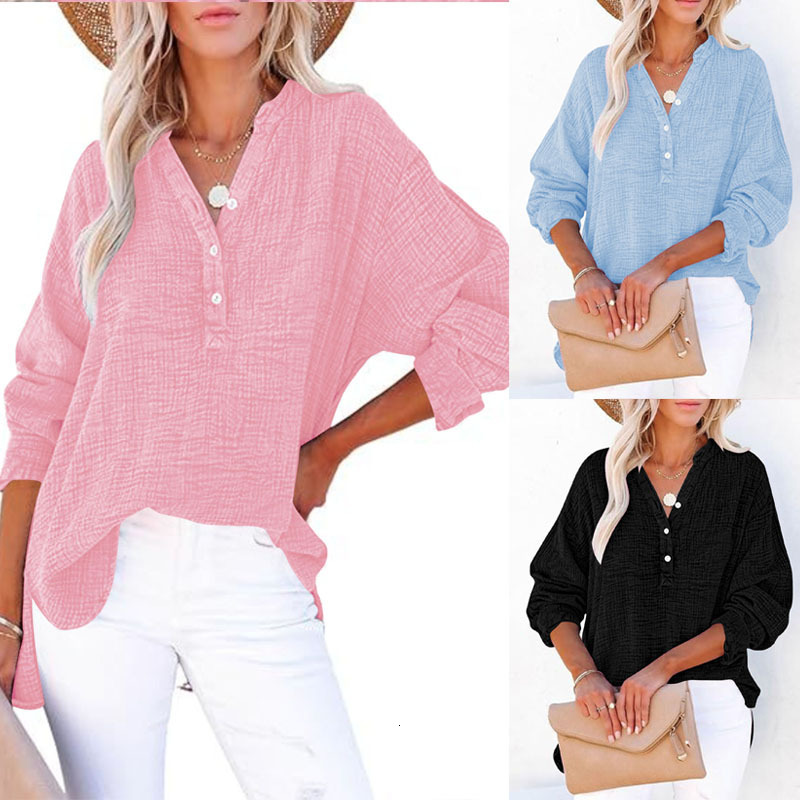 Plus Size Autumn Pleated Stand Collar Shirt Elegant Commuter Long Sleeve V Neck Button Women's Top