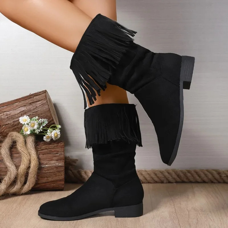 Shoes Female Slip-on Womens Boots Fashion Tassel Modern Boots Women Winter Plus Size Mid-Calf Bootszapatos 250812