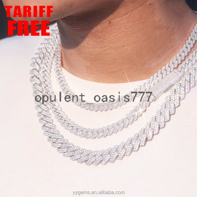 Pass the Diamond Tester 8mm-15mm Wide Cuban Link Gold Plated S925 Silver VVS Moissanite Cuban Chain with GRA Certificate