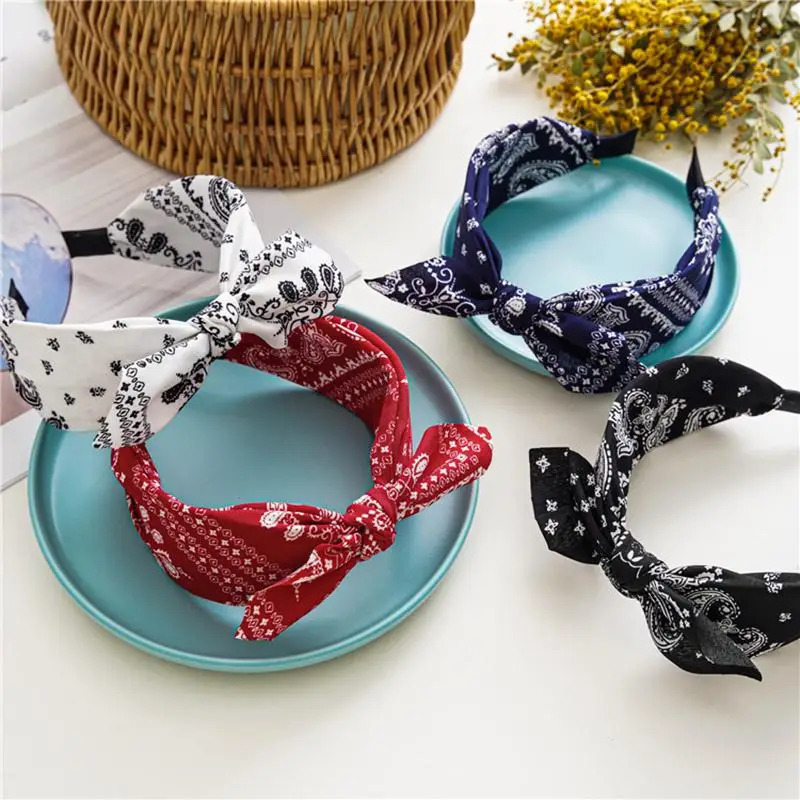 Floral Print Bunny Ear Headband Boho Ties Hair Bows for Women Head Band Rabbit Bandeau Cabello Fashion Hairband Hair Accessories 250814