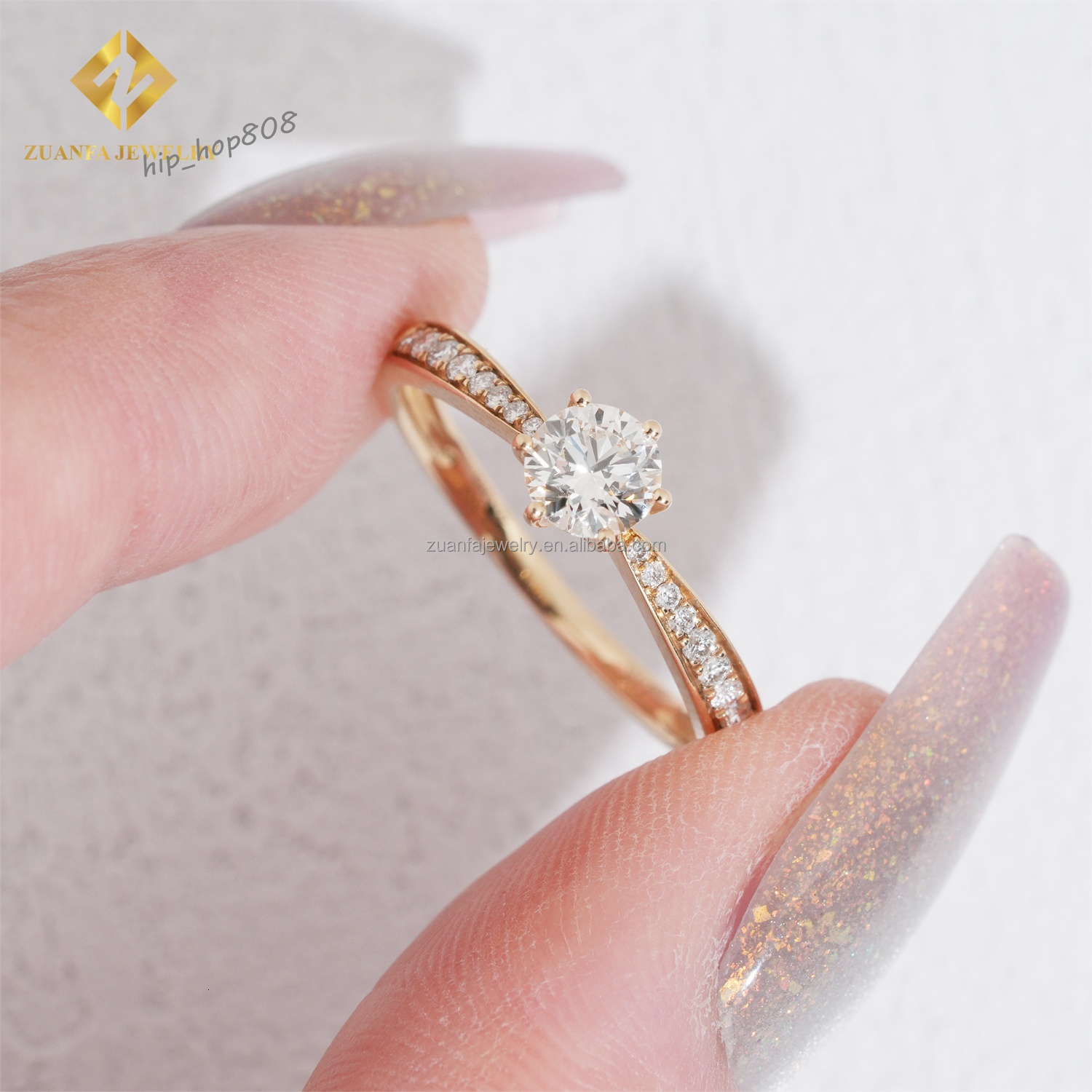 14K Yellow Solid Gold Boutique Anniversary Gift Female Luxury Jewelry Excellent Cut 0.5ct Natural Diamond Engagement Ring