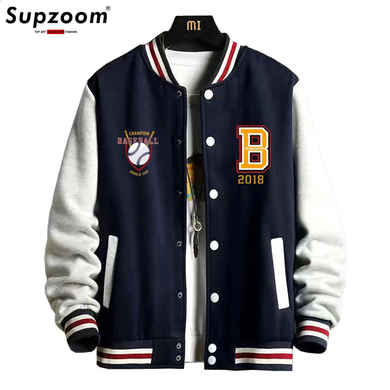 Supzoom Arrivée Lettre de côte manche Coton Fashion Single Breasted Casual Bomber Baseball Veste Cardigan Loose Coat 250814