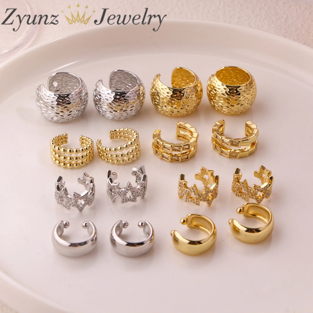 10 Pairs Good Quality Chunky Hollow Star Round Circle Clip Earring For Women Gold Plated C Shape Ear Cuff Stud Thick Earclips 250812