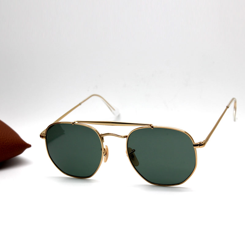 3648 Sunglasses Mens Designer Metal Gold Frames The Marshal Square Glasses Ladys Fashion Green Lens Eyewear With Box 54mm
