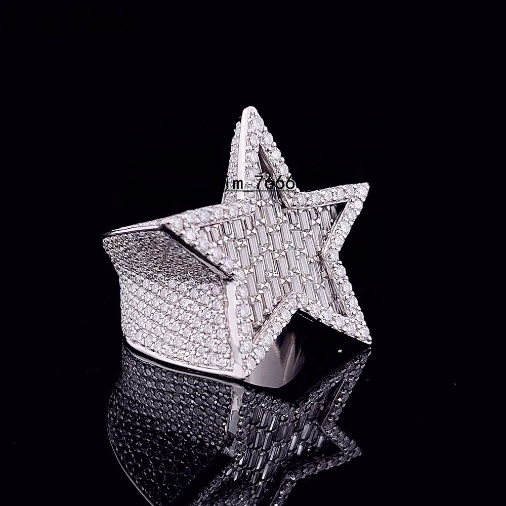 VVS Moisanite a créé une bague en diamant 14K Bague de fête en or blanc pour femmes homme