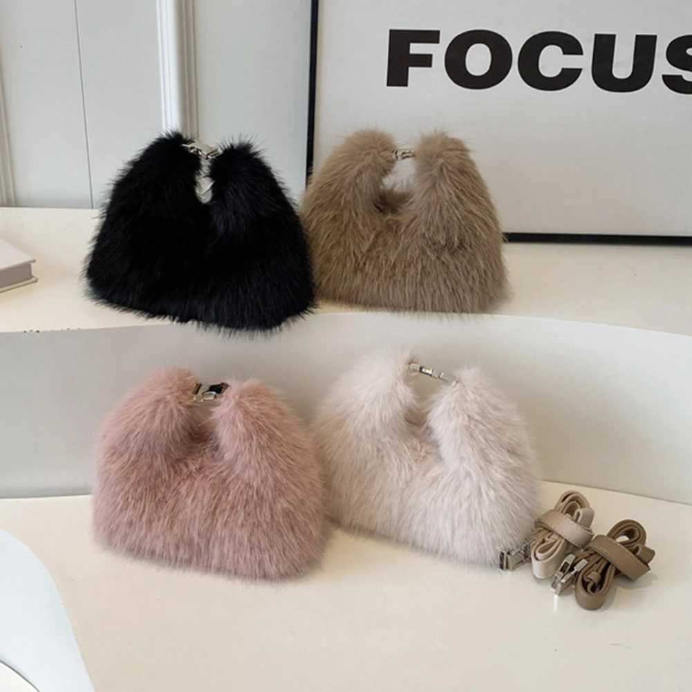 Women Faux Fur Shoulder Bag Adjustable Strap Fluffy Crossbody Bag Solid Color Clutch Purse Hobo Bag for Travel Party Z250815