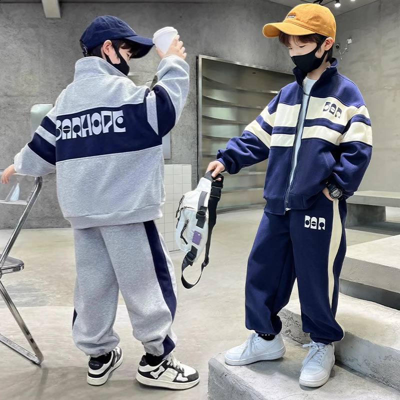 Fashion Boys Clothing Set Spring Autumn Patchwork Zipper Coat Pants 2Pcs For 4-12 Years Kids Tracksuits Teenager Casual Outfits 250814