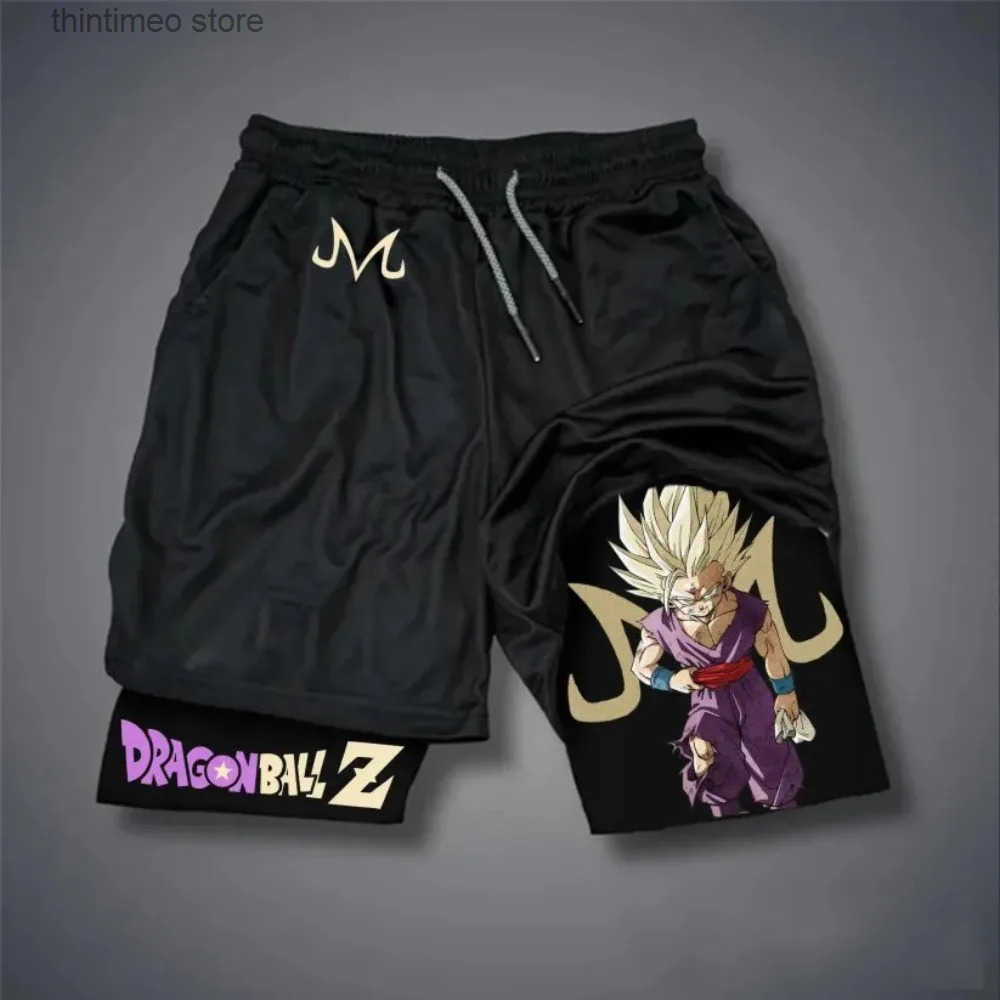 Dragon Ball Mens Double Shorts Gohan Son Japanese Anime Fake Two-piece Summer 2-in-1 Sports Quick-Drying Y2K Shorts Z260204