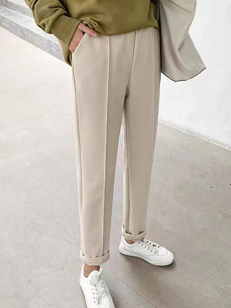 Woolen Pants Womens Harem Pencil Pants 2024 Autumn Winter High Waist Casual Pantalones Beige Black Office Lady Women Trousers250813