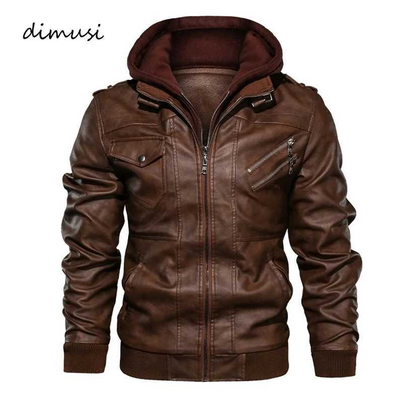Winter Mens PU Leather Jacket Casual Man Retro Motorcycle Leather Hooded Coats Male Business Zipper Leather Jackets Clothing W250815
