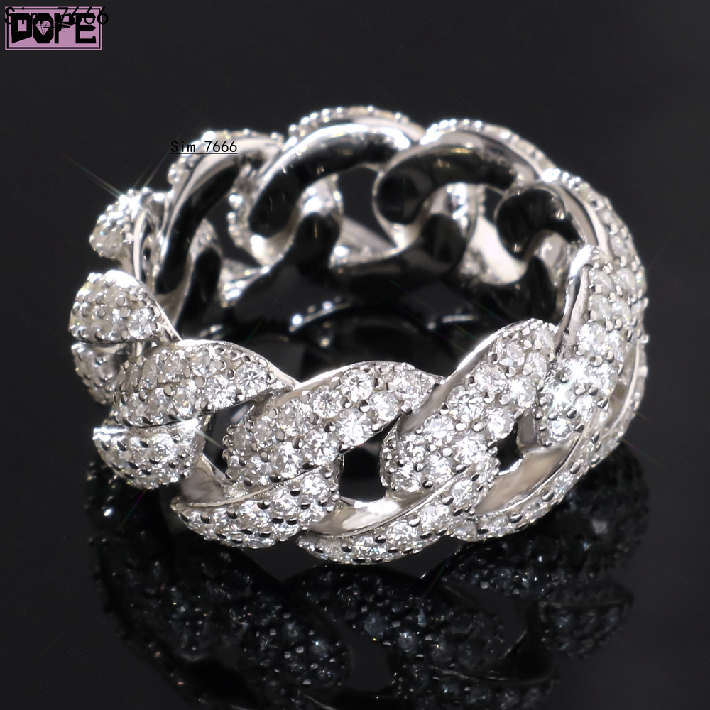 10mm Hiphop Men Rings 925 Sterling Silver Iced Out VVS Diamond Miami Cuban Style Moissanite Ring