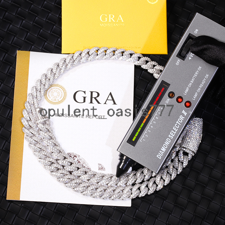 Hot Selling Pass Diamond Tester 925 Solid Silver 6mm 9mm 13mm Two Rows Iced Out Hip Hop VVS1 Moissanite Cuban Link Chain