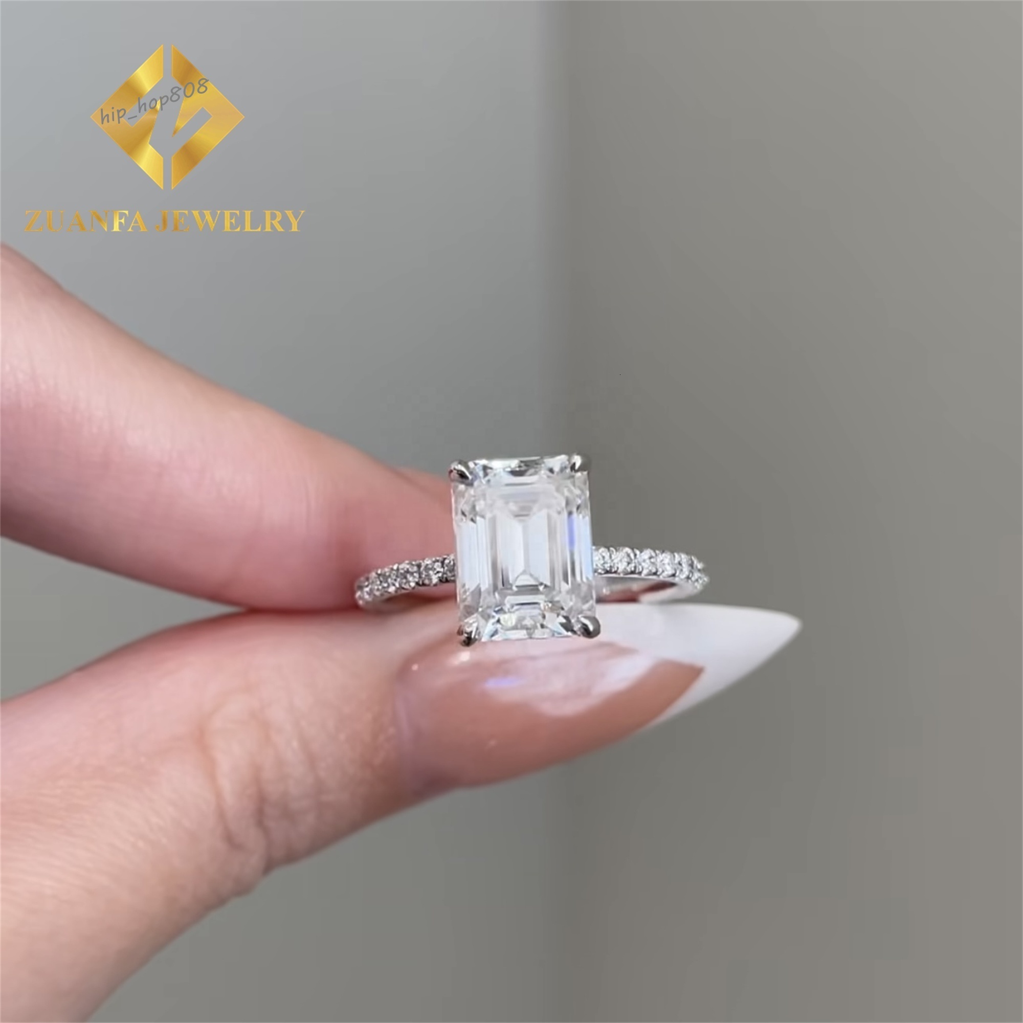 Custom 10k Real White Gold Luxury Bridal Wedding Jewelry Set 3Ct Emerald Moissanite Diamond Engagement Band Ring Ladies