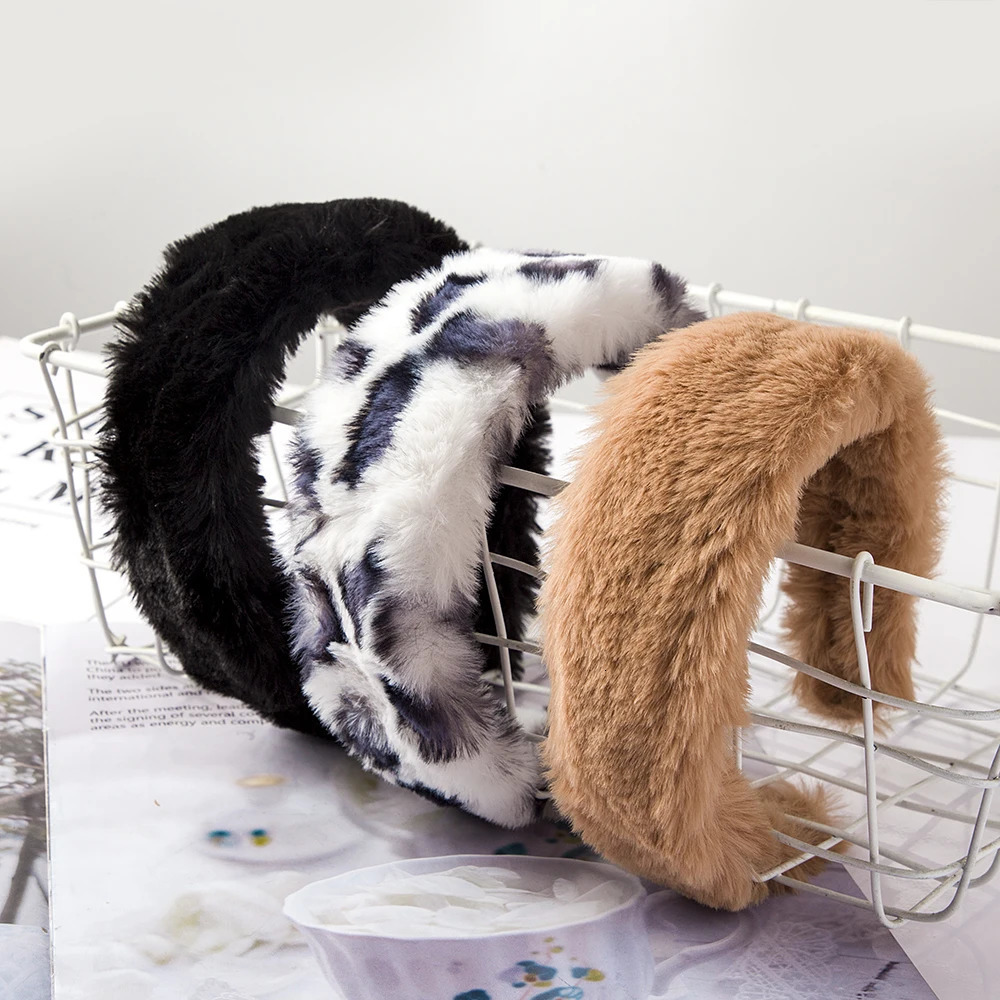 Bandons en velours léopard peluche larges femmes solides de cheveux Bands de cerceaux d'hiver robes de coiffure élastique accessoires de cheveux