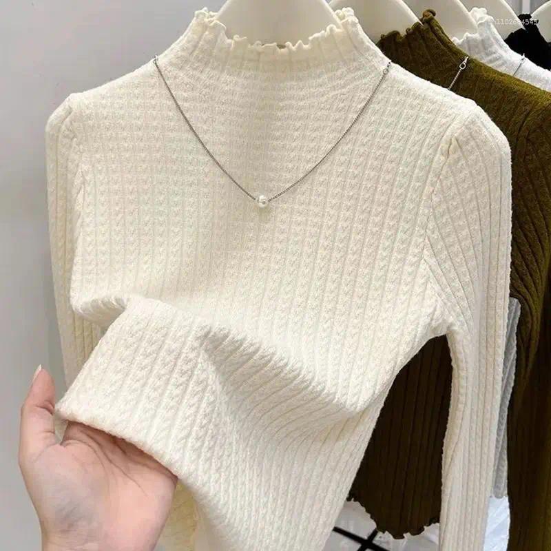 Chandails pour femmes 2025 automne à col roulé à col roulé à col roulé à manches longues à manches longues tricots simples de base simple pliant