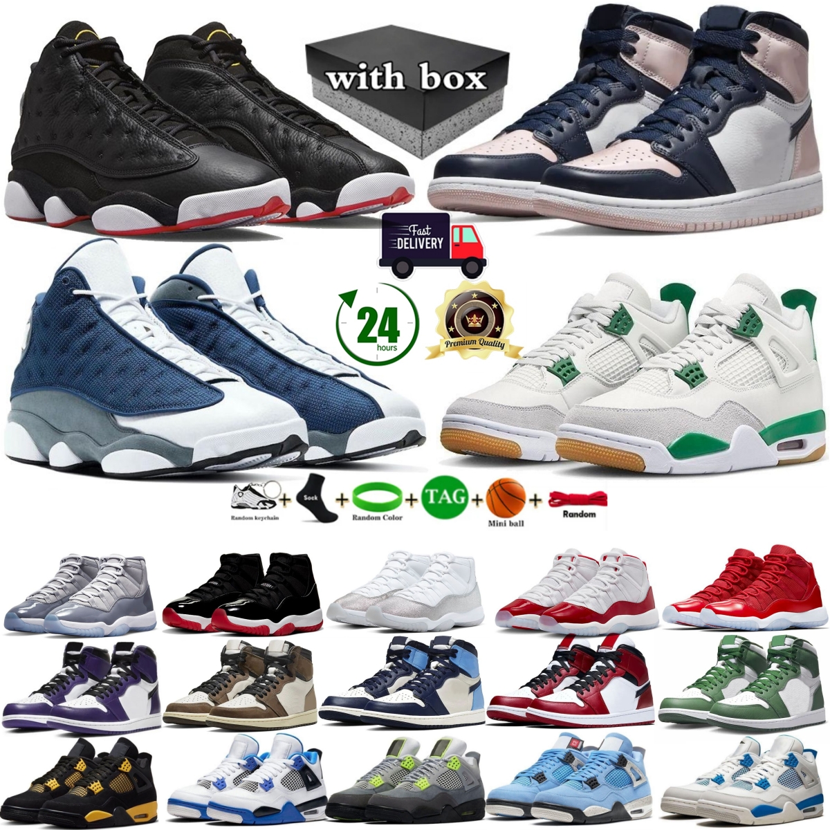 With Box Basketball Shoes 4s 13s 11s Designer Shoes Black Cats Cherry Thunder metallic White Cement Reima gined Blue UNC Flu Game Union Outdoor Men