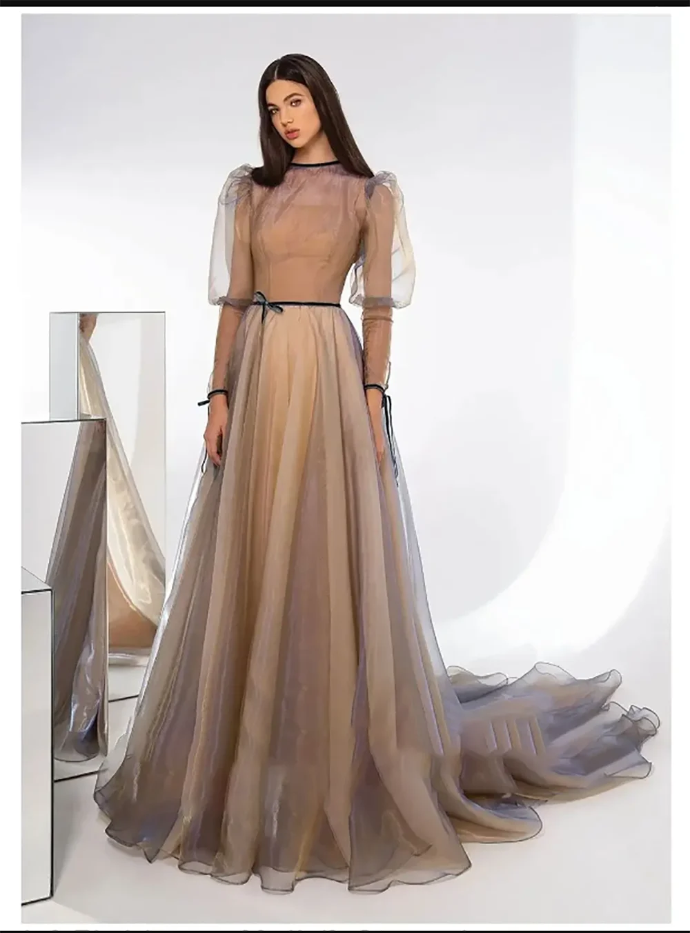 Robes de bal à organza simple o couches longues manches bouffantes Dreaa pour femmes tenue de robe d'occasion formelle