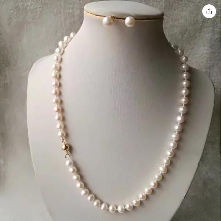 AAA 7-8 mm blanc de mer du sud perle perles collier Boucle d'oreille 18 '' F-34