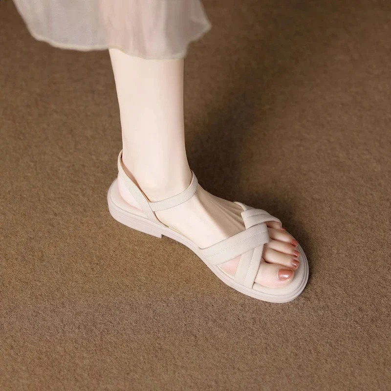 Woman Heeled Sandals Summer Fashion Rear Zipper Open Toe Wedges Sandals Women Causal Comfort Beach Shoes Flats Footwear Sandalen 250814