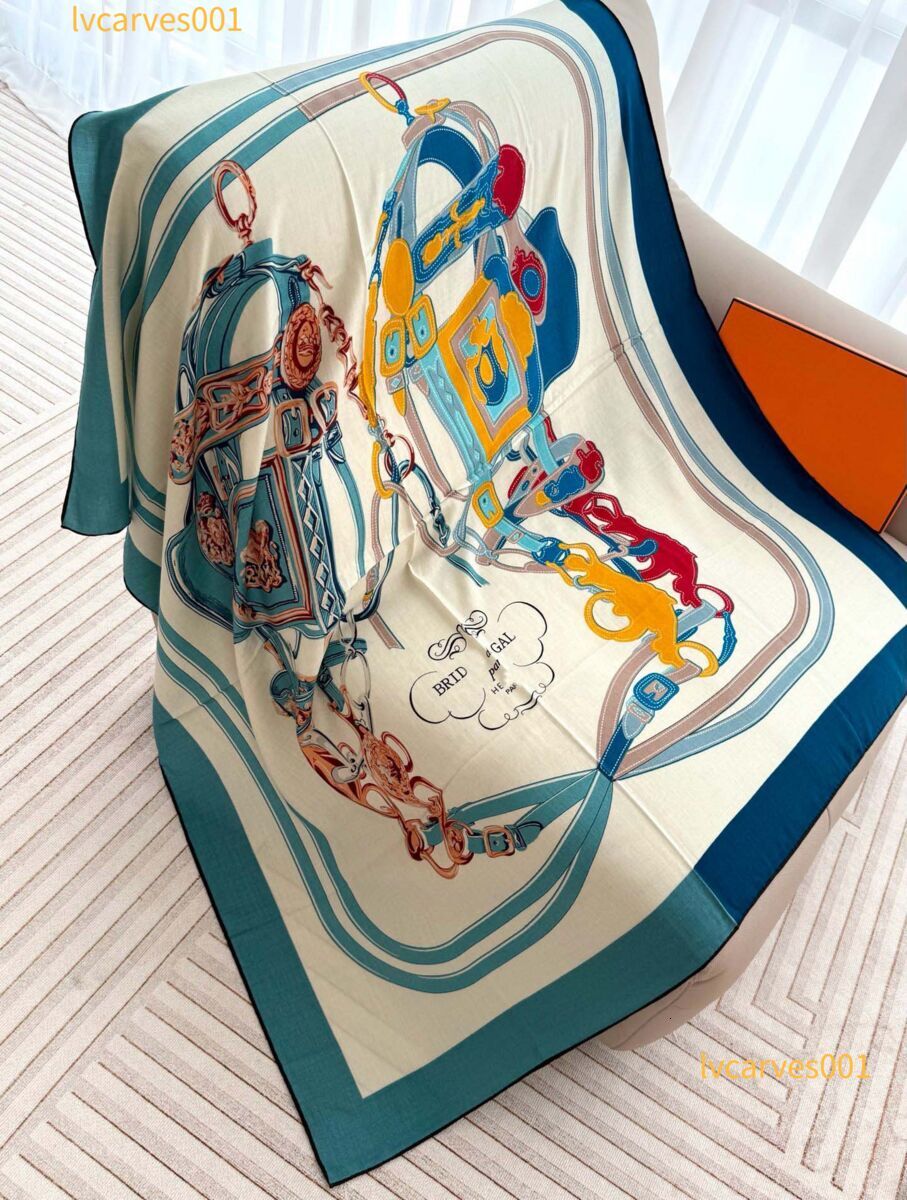 25ss Designer silk and cashmere scarf Gorgeous Bridle Velvet Mulberry Silk Cashmere 140 Large Square Scarf Women's Classic Versatile Shawl