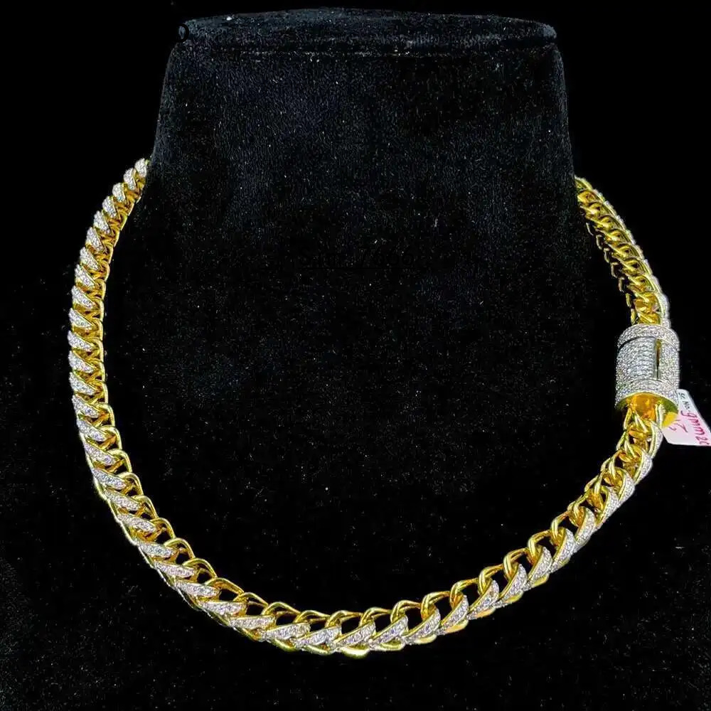 Latest Gold Plated 925 Sterling Silver Cuban Chain Iced Out Vvs Moissanite Diamond Necklace Hip Hop
