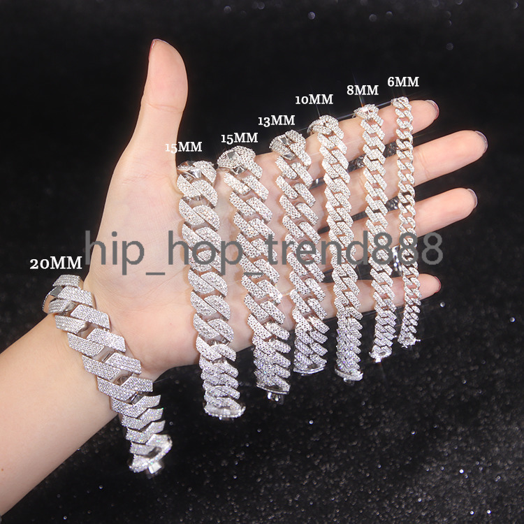 GRA Certificate 6mm~20mm Wide 18k Gold 925 Sterling Silver Pass the Diamond Tester Moissanite Diamond Cuban Link Chain Bracelets