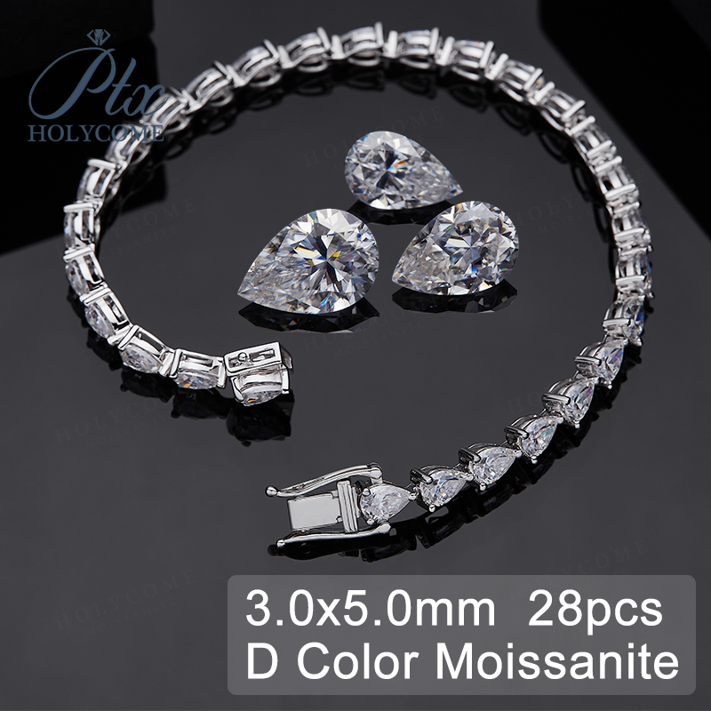 European and American Women's Export 3x5mm Pear Shaped Moissanite Diamond Tennis Bracelet Party Wedding S925 Sterling Silver Gold Plating OEM C