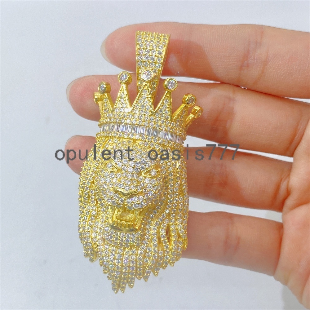 Hip Hop Rapper Rock Iced Out Diamond Moissanite Stone Big Gold Custom lion Head Pendant for Men