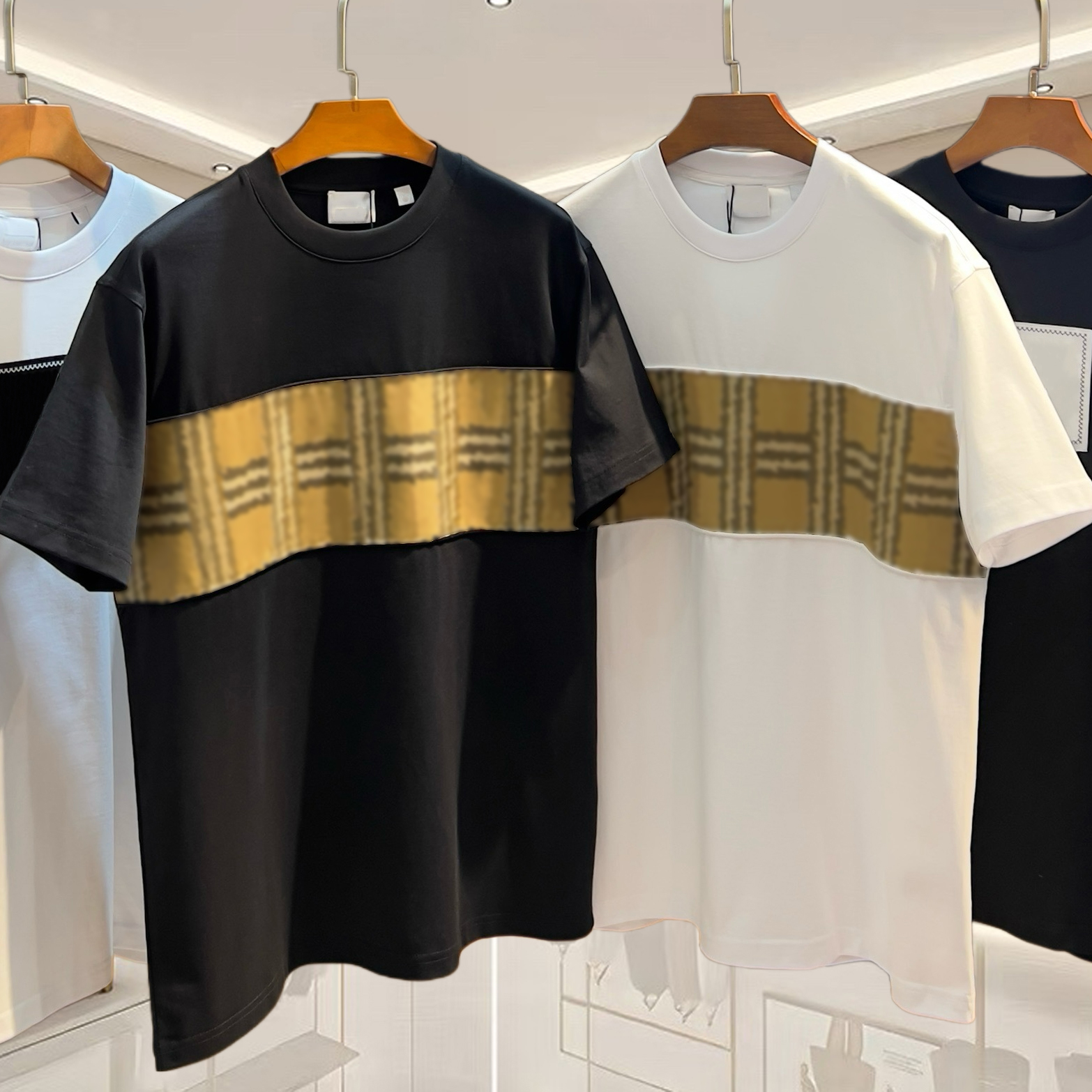 High quality designer men's T-shirt, fashionable plaid pure cotton T-shirt, polo shirt, casual sports loose T-shirt, summer short sleeved round