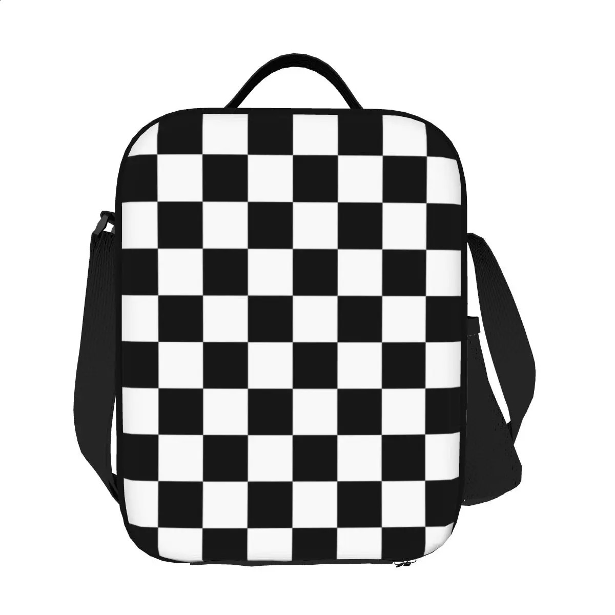 Custom Black And White Check Checkered Flag Insulated Lunch Bag for Women Chess Board Thermal Cooler Bento Box Office Picnic 250815
