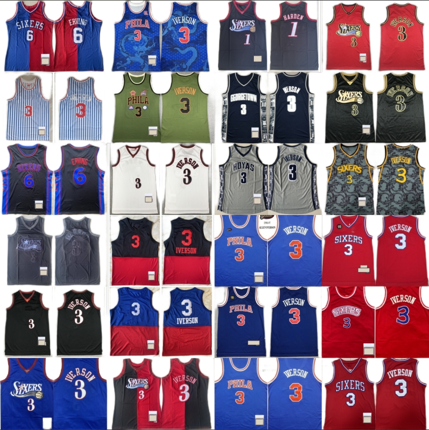 Classic Retro 1996-97 Basketball 3 Allen Iverson Jersey Throwback Stitched 6 Julius Erving Jerseys 2003 all-Star White Black Blue Red Breathable Spo