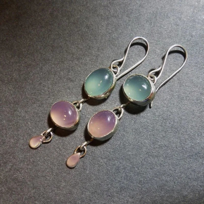 Boucles d'oreilles de drop stestone incrustées Femmes Charmes bijoux ovales rose bleu Boucles d'oreilles de mariage en pierre