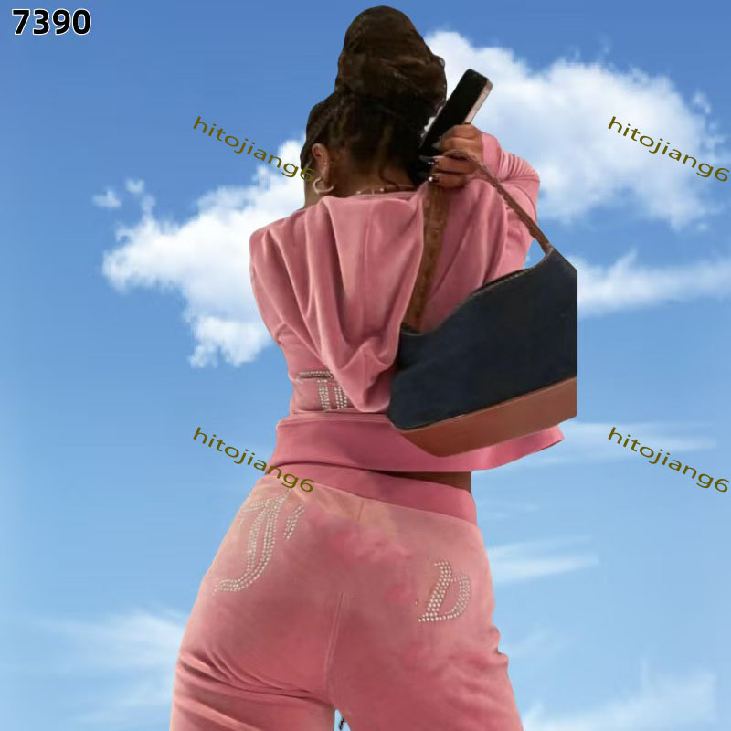 Élégant survêtement féminin de survêtement en velours doux-vêtements avec des accents en cristal, des sweats à capuche et un pantalon décontracté