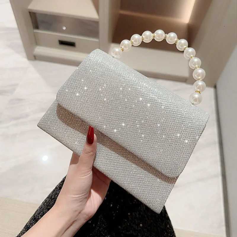 Pearl Chain Shoulder Bags Luxury Purse Gold Bright Silk Evening Bag Women Elegant Fashion Banquet Clutch Female Handbag Bag W250816