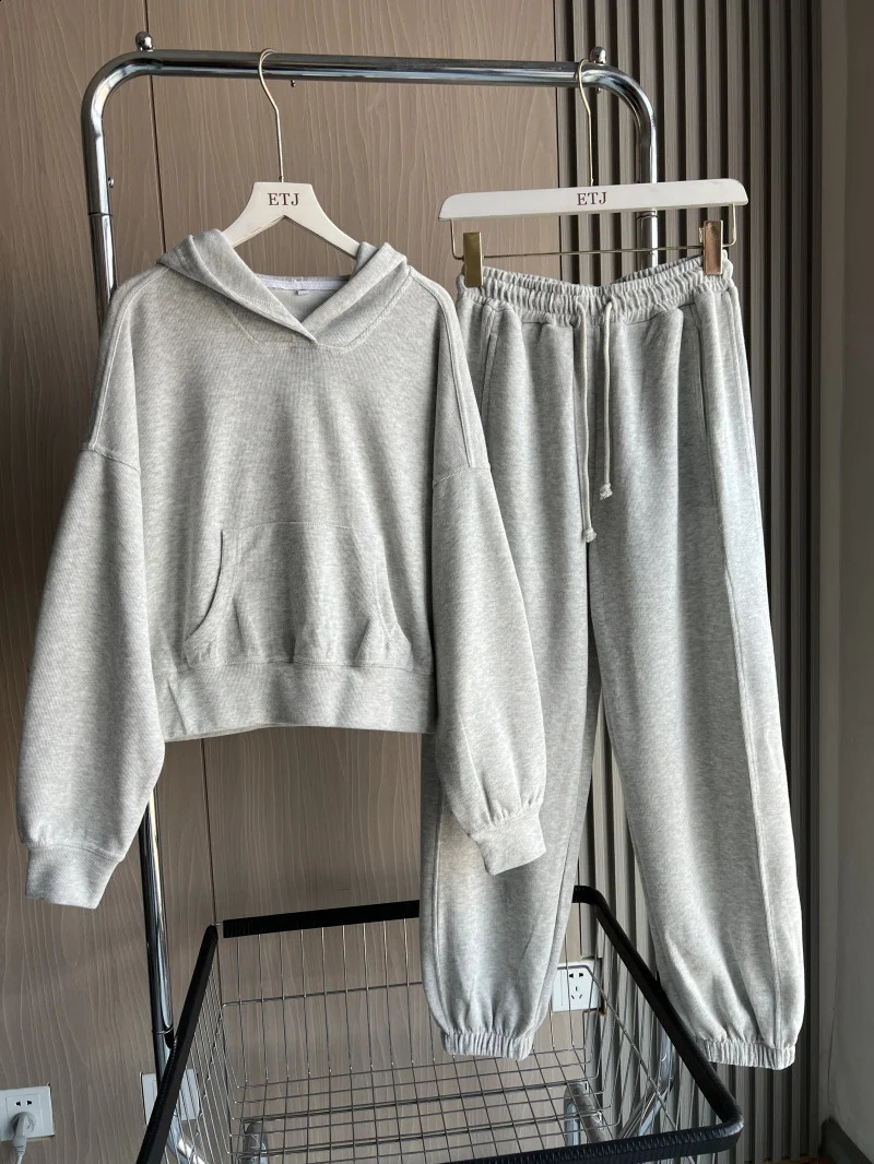 ETJ TRAF Womens Spring Sportswear cotton hooded pocket sweatshirt stitched joggers sweatpants suit 250815