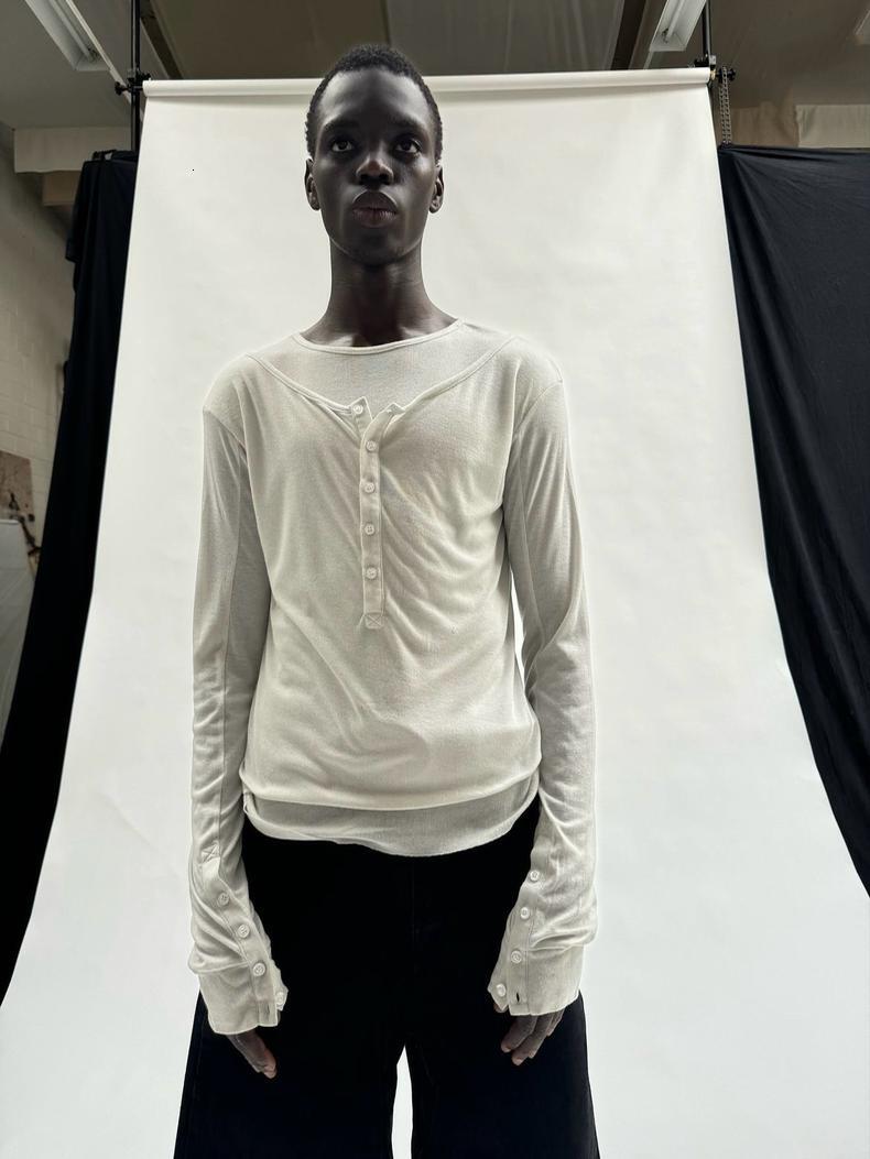 No Faith Studios 24ss Black and White Two-tone Slim Fit Round Neck Double Layer Shirt