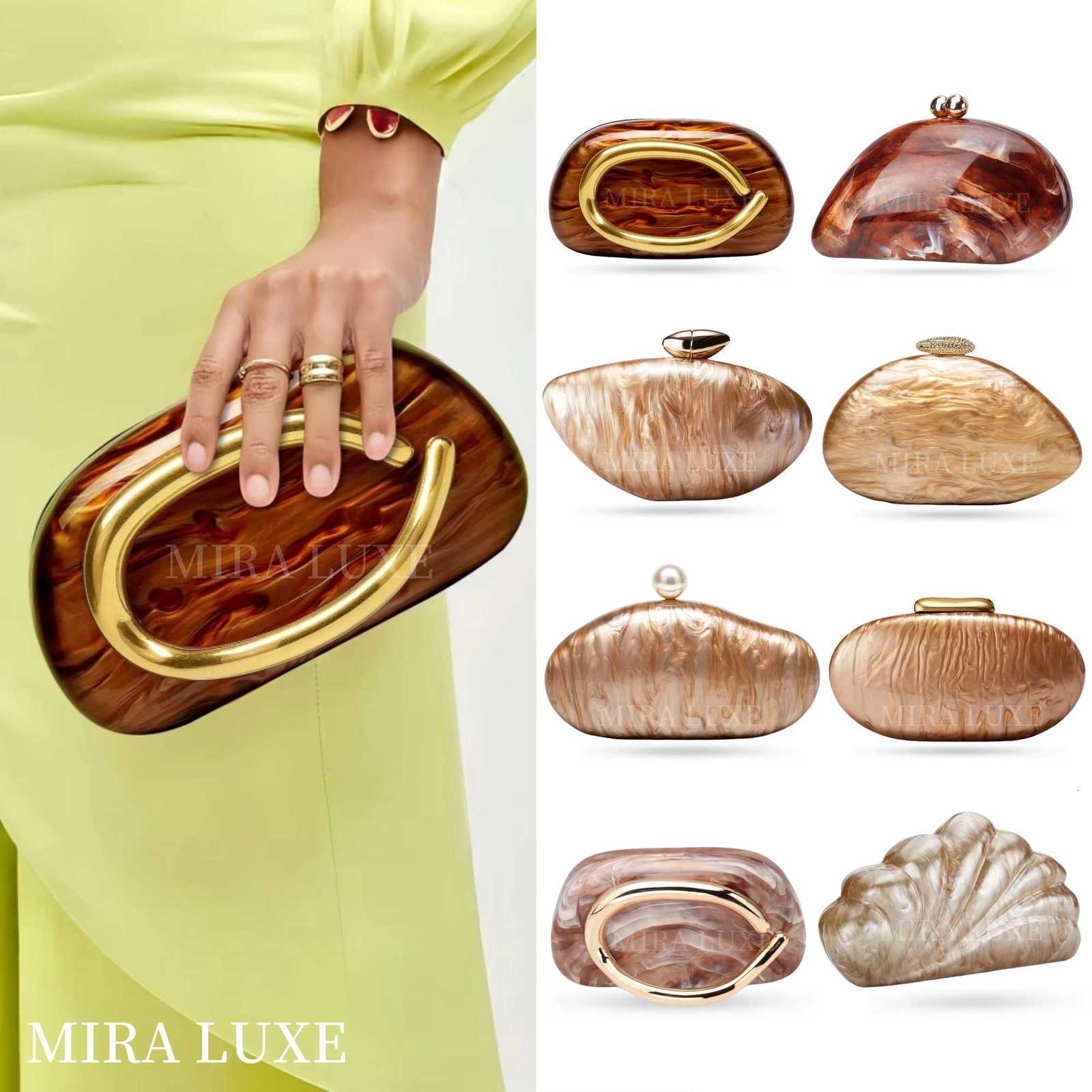 Designer Acrylic Shell Women Clutch Bag Luxury Designer Brown Fashion Wedding Party Evening Acrylic Bags Clutch Shoulder Banquet W250816