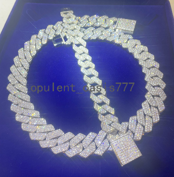 Fashion Design 15mm 18mm Wide 3Rows Moissanite Diamond Silver Cuban Link Necklace/bracelet Chain for Rapper Hiphop Jewelry