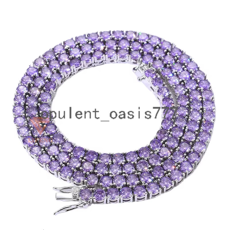 Lifeng Jewelry Specialized Custom 8mm Single Row Iced Out Purple VVS Moissanite 18k Gold Plated 925 Sterling Silver Tennis Chain
