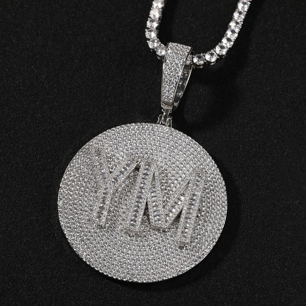 Hip Hop A-Z Letters Big Disc Pendant Collier Full Zircons Femmes Bijoux pour hommes 18K