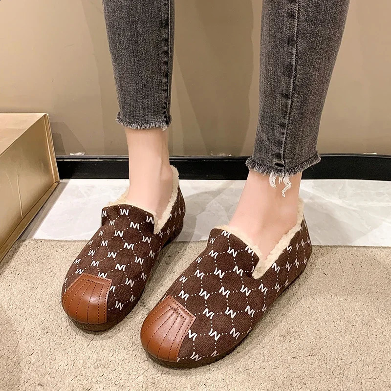 Winter Womens Keep Warm Plus Velvet Flat Cotton Shoes Fashion Shallow Slip on Casual Shoes for Women Outdoor Light Snow Boots 250814